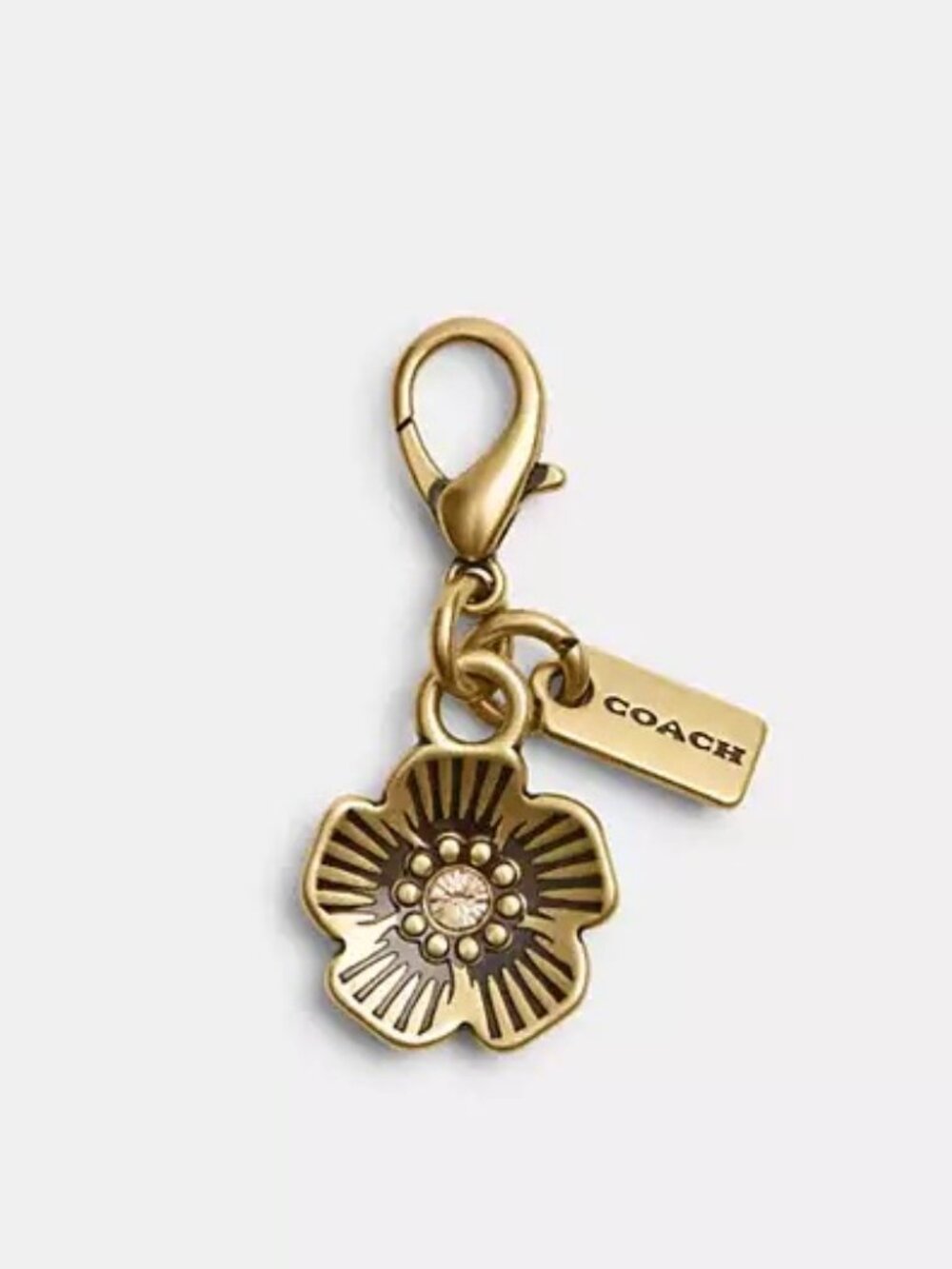 Coach CCX75 DIY Tea Rose Crystal Brass Mini Bag Charm Keychain Lobster Clasp NWT